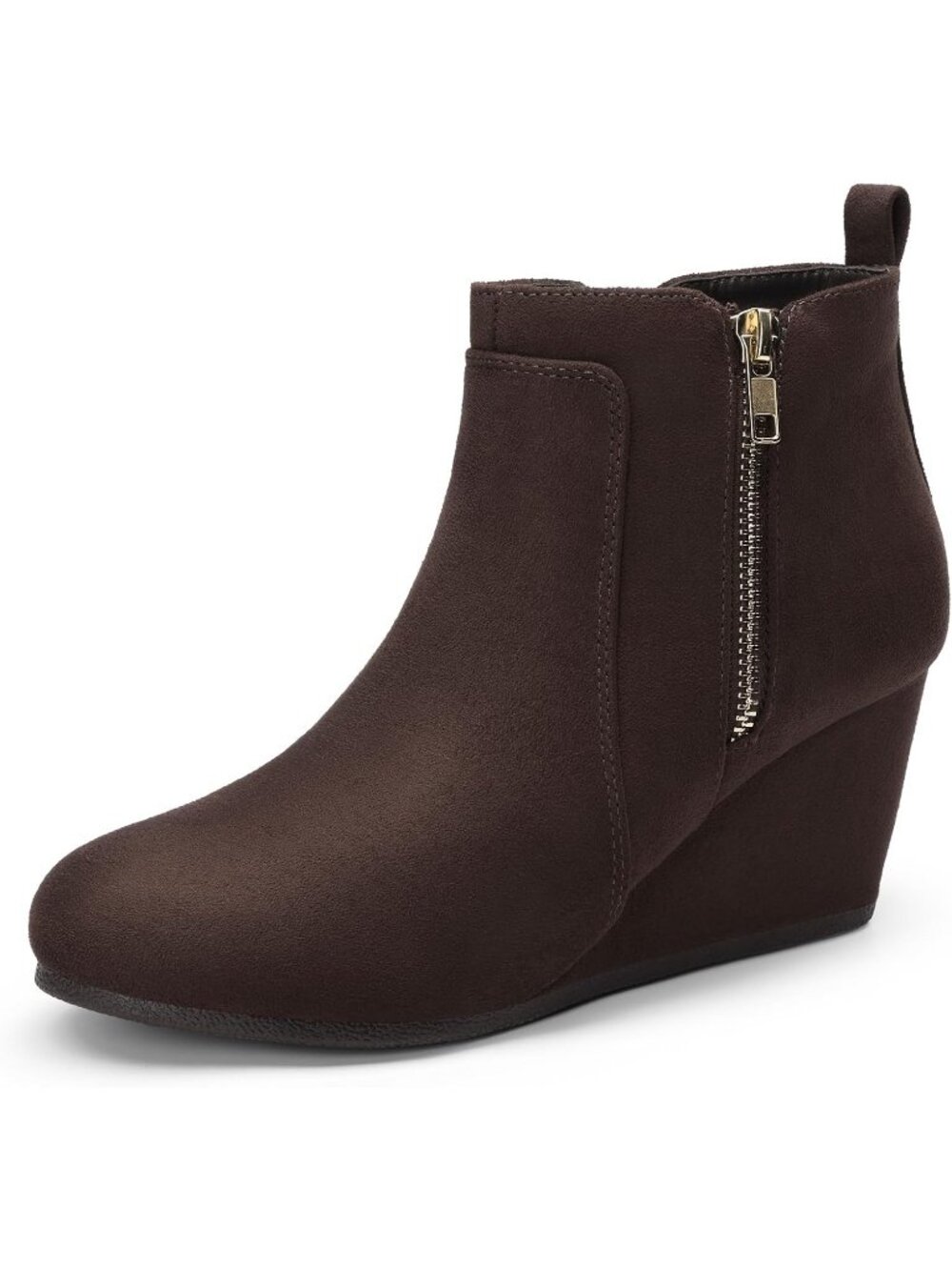 Women's Coffee Faux Suede Cushioned Insole Fashion Wedges Casual Ankle Boots
